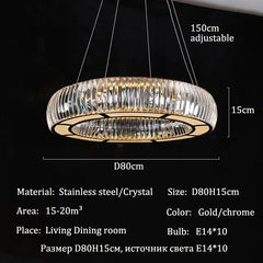 Modern Crystal Ring Pendant Light with Gold Finish Metal Frame
