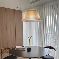 Ribbed Frosted Glass Drum Pendant Light with Modern Style Shade