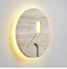 Travertine Stone Staircase Arch Wall Sconce with Warm LED Light