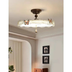 Bronze Butterfly Drum Semi-Flush Ceiling Light with Crystal Accent