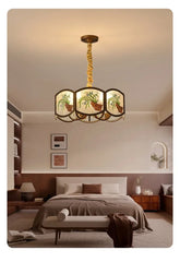 Brushed Gold Floral Pendant Light with Frosted Glass