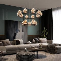 Gold Crystal Orb Linear Pendant Light with Oval Frame