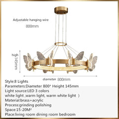 Gold Butterfly Ring Pendant Light with Clear Crystal Accents