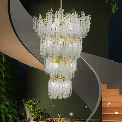Gold Crystal Tiered Waterfall Chandelier with Cascading Petals