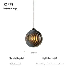 Pendant light with specifications on a white background