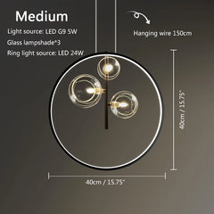 Chandelier with dimensions and specifications on a dark background