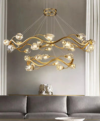 Gold Wavy Branch Crystal Chandelier with Cascading Lights