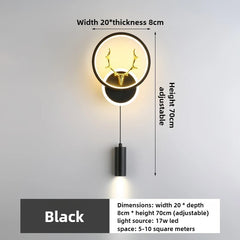 Modern Gold Antlers Wall Sconce with Circular Frame and Downlight