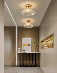 Gold Floral Glass Semi-Flush Mount Ceiling Light
