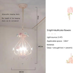 Pink Rose Crystal Chandelier Multi-Arm Pendant Light