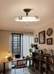 Bronze Butterfly Drum Semi-Flush Ceiling Light with Crystal Accent