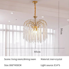 Gold Metal Frame Cascading Crystal Pendant Light Fixture