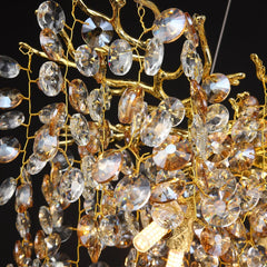 Gold Crystal Branch Pendant Light with Clear Faceted Crystals