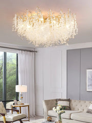 Gold Cascade Crystal Floral Flush Mount Ceiling Light Fixture