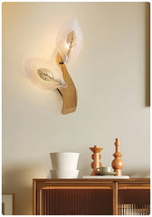 Gold Metal Leaf Wall Sconce with Frosted Glass Bell Shade Lighting