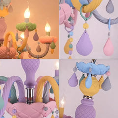 Macaron Crystal Chandelier Pastel Floral Semi-Flush Ceiling Light