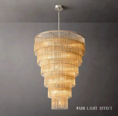 Chandelier with warm light effect on a gray background
