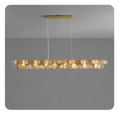 Gold Ring Chandelier with Textured Butterfly Glass Cubes