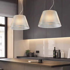 Ribbed Frosted Glass Drum Pendant Light with Modern Style Shade