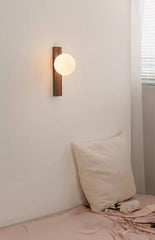 Modern Wood Sphere Wall Sconce with Frosted Glass Ball Light Fixture