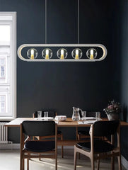 Modern Gold Oval Frame Pendant Light with Globe Glass Shades