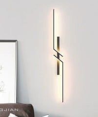 Modern Geometric LED Wall Sconce with Black Finish and Gold Accents