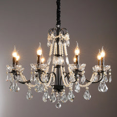 Black Candelabra Crystal Chandelier With Pearl Beads
