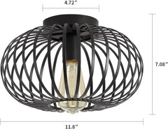 Brushed Open Cage Semi-Flush Mount Ceiling Light Fixture