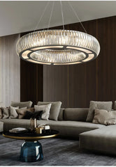 Modern Crystal Ring Pendant Light with Gold Finish Metal Frame