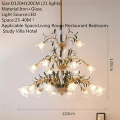 Gold Floral Glass Chandelier Multi-Arm Pendant Light
