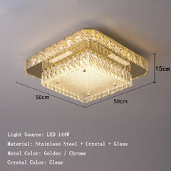 Ceiling light fixture with dimensions and material details on a gray background
