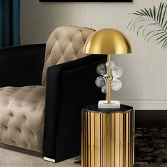 Gold Crystal Globe Cluster Table Lamp with Marble Base