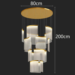 Chandelier with dimensions labeled on a black background