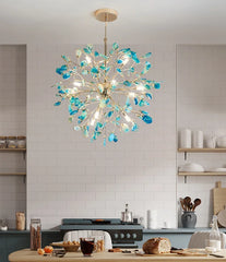 Gold Agate Slice Floral Chandelier Pendant Light