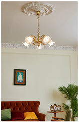 Gold Floral Chandelier With Frosted Glass Shades