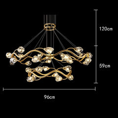 Gold Wavy Branch Crystal Chandelier with Cascading Lights