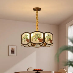 Brushed Gold Floral Pendant Light with Frosted Glass