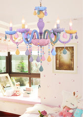Macaron Crystal Chandelier Pastel Floral Semi-Flush Ceiling Light