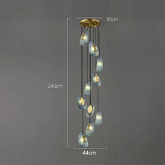 Chandelier with dimensions labeled on a dark background