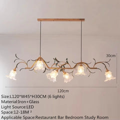 A diagram showing the dimensions of the gold floral branch pendant light, indicating a length of 120cm and a height of 30cm.