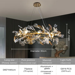 Gold Branch Crystal Leaf Chandelier with Amber Accents