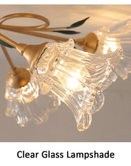 Gold Floral Semi-Flush Ceiling Light with Glass Shades