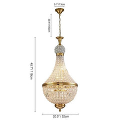 Chandelier with dimensions displayed on a white background