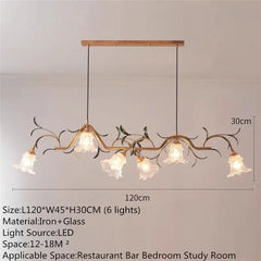 Gold Floral Branch Pendant Light with Glass Shades