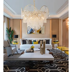 Gold Cascade Crystal Chandelier with Scalloped Arch Frame