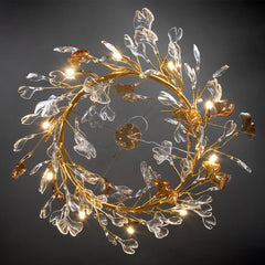 Gold Branch Crystal Leaf Chandelier with Amber Accents
