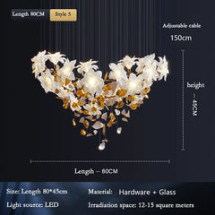 Gold Petal & White Flower Chandelier with Cascading Design