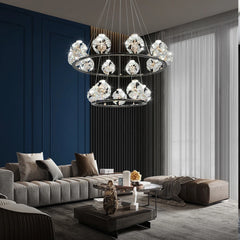Gold Crystal Orb Linear Pendant Light with Oval Frame