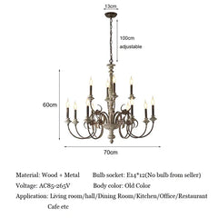 Distressed Wood Candle Chandelier with Floral Accents