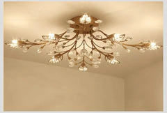 Gold Crystal Leaf Semi-Flush Mount Light with Branch Accents